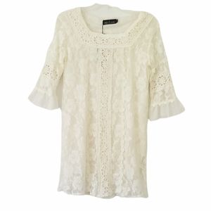 Fancy Qube Ivory Lace Embroidered Shift Dress